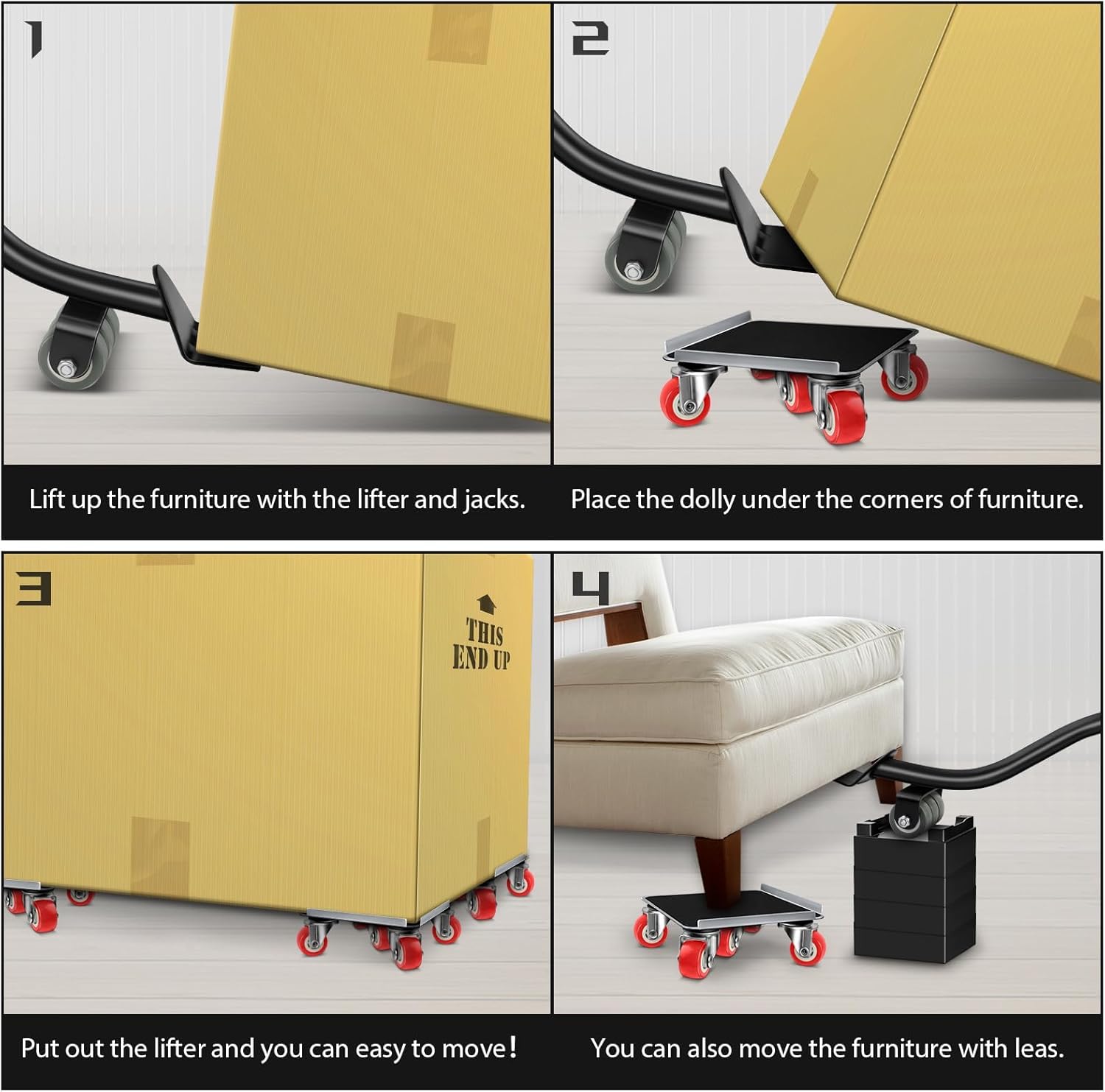 HASTHIP 5Pcs Furniture Moving Wheel Dolly with 4 Leverage Pads 5-wheel Furniture Moving Dolly Loading Moving Dolly with Leverage Tool Furniture Dolly for Table, Plant Pot, Drawer, Home Appliances HASTHIP 5Pcs Furniture Moving Wheel Dolly with 4 Leverage Pads 5-wheel Furniture Moving Dolly Loading Moving Dolly with Leverage Tool Furniture Dolly for Table, Plant Pot, Drawer, Home Appliances